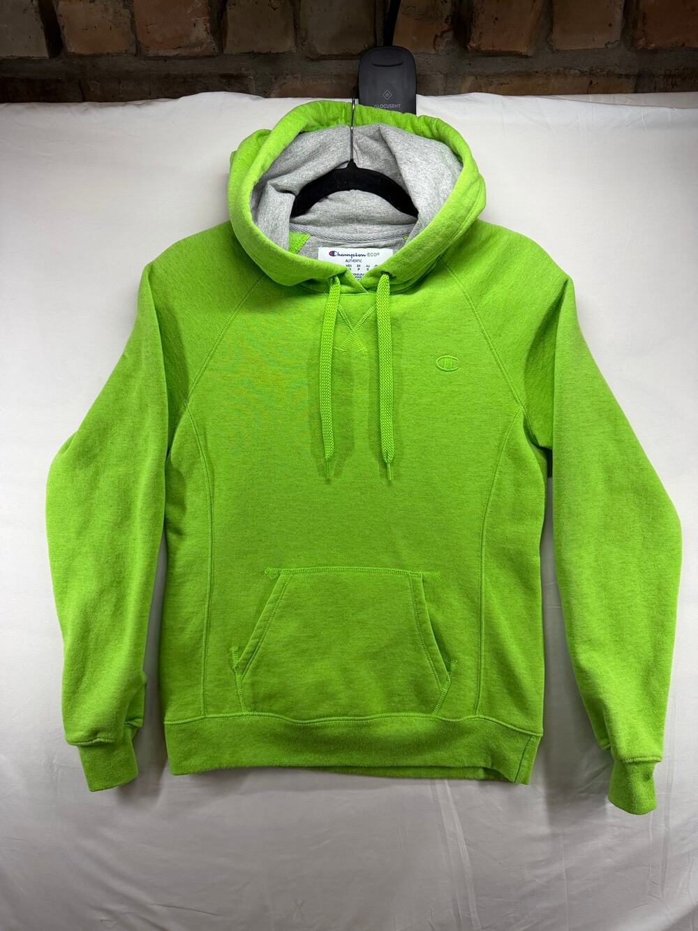 Champion Eco Bright Lime Green Fleece Pullover Hoodie - Small